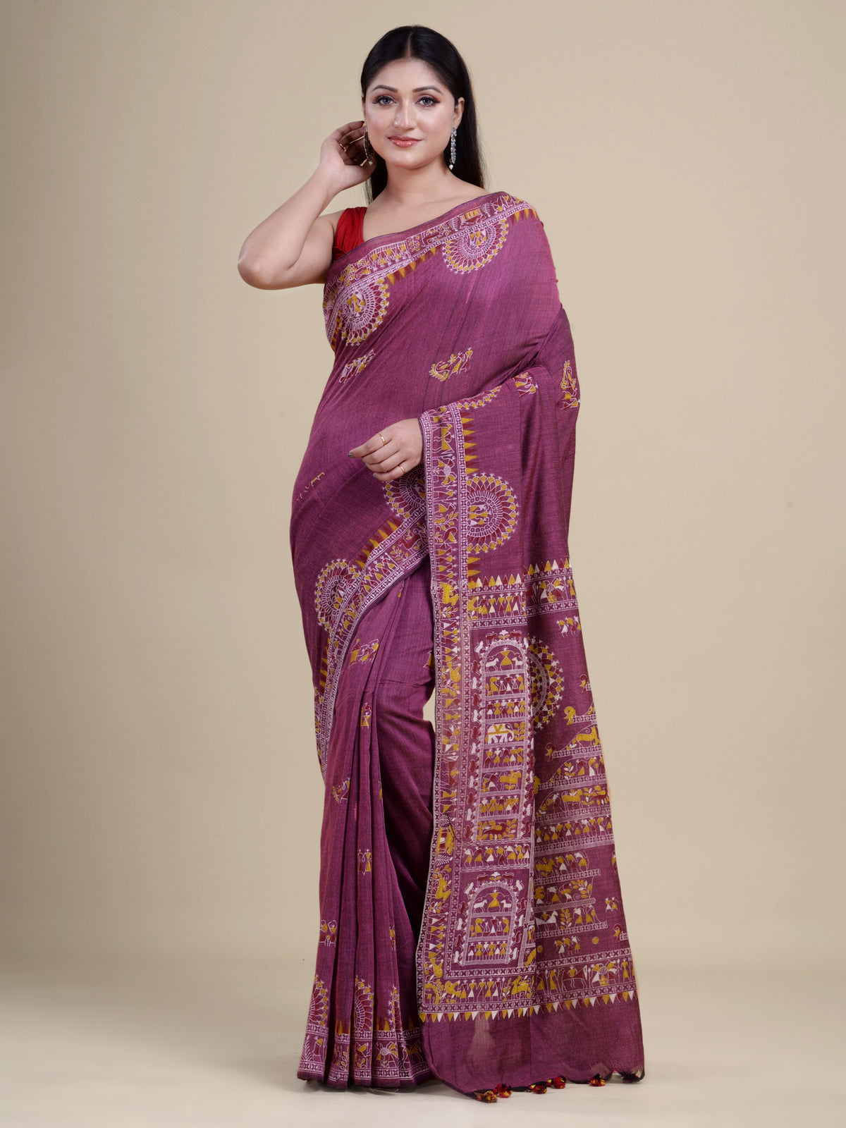 Magenta  & Multi  Handloom  saree