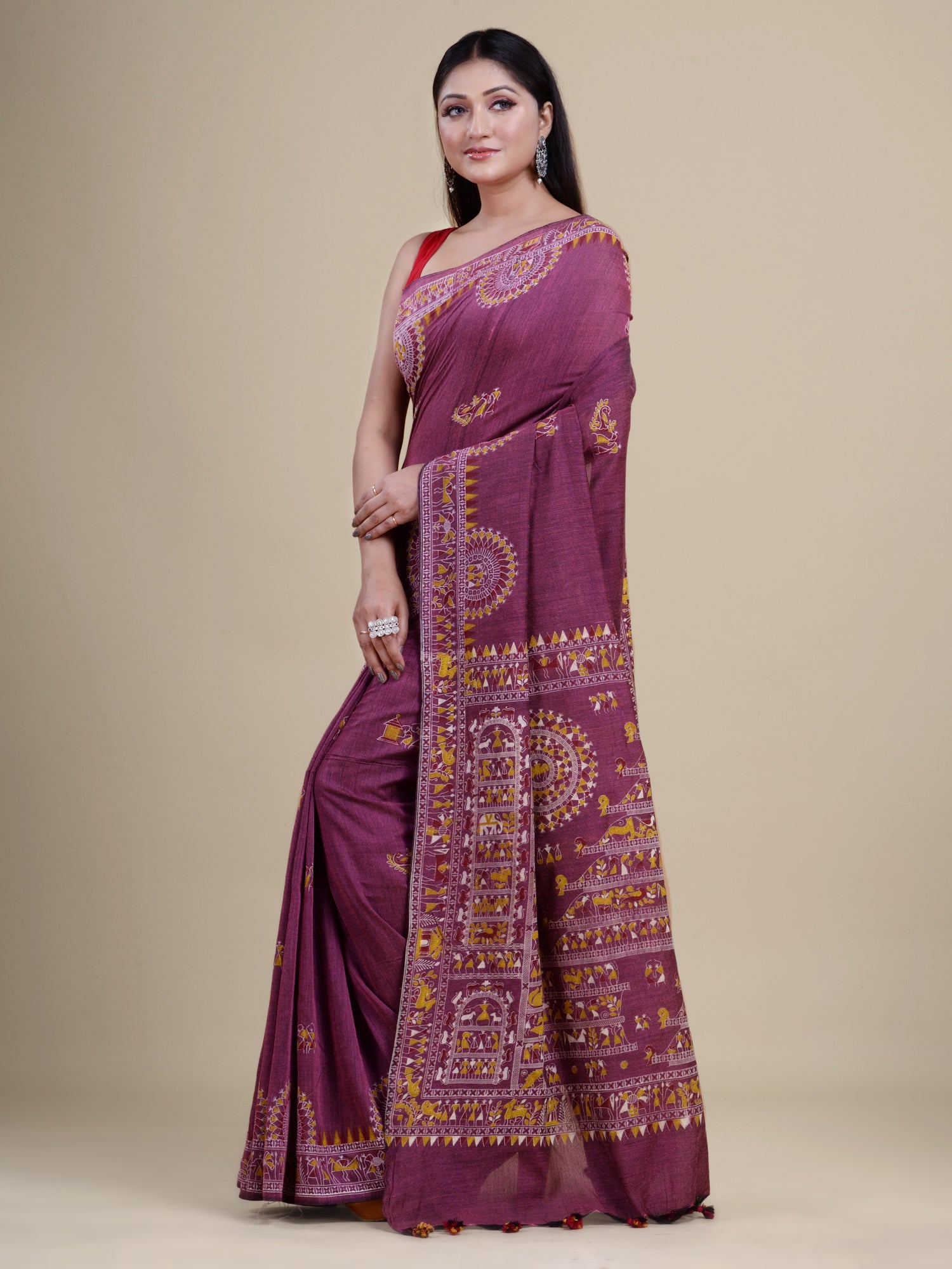 Magenta  & Multi  Handloom  saree