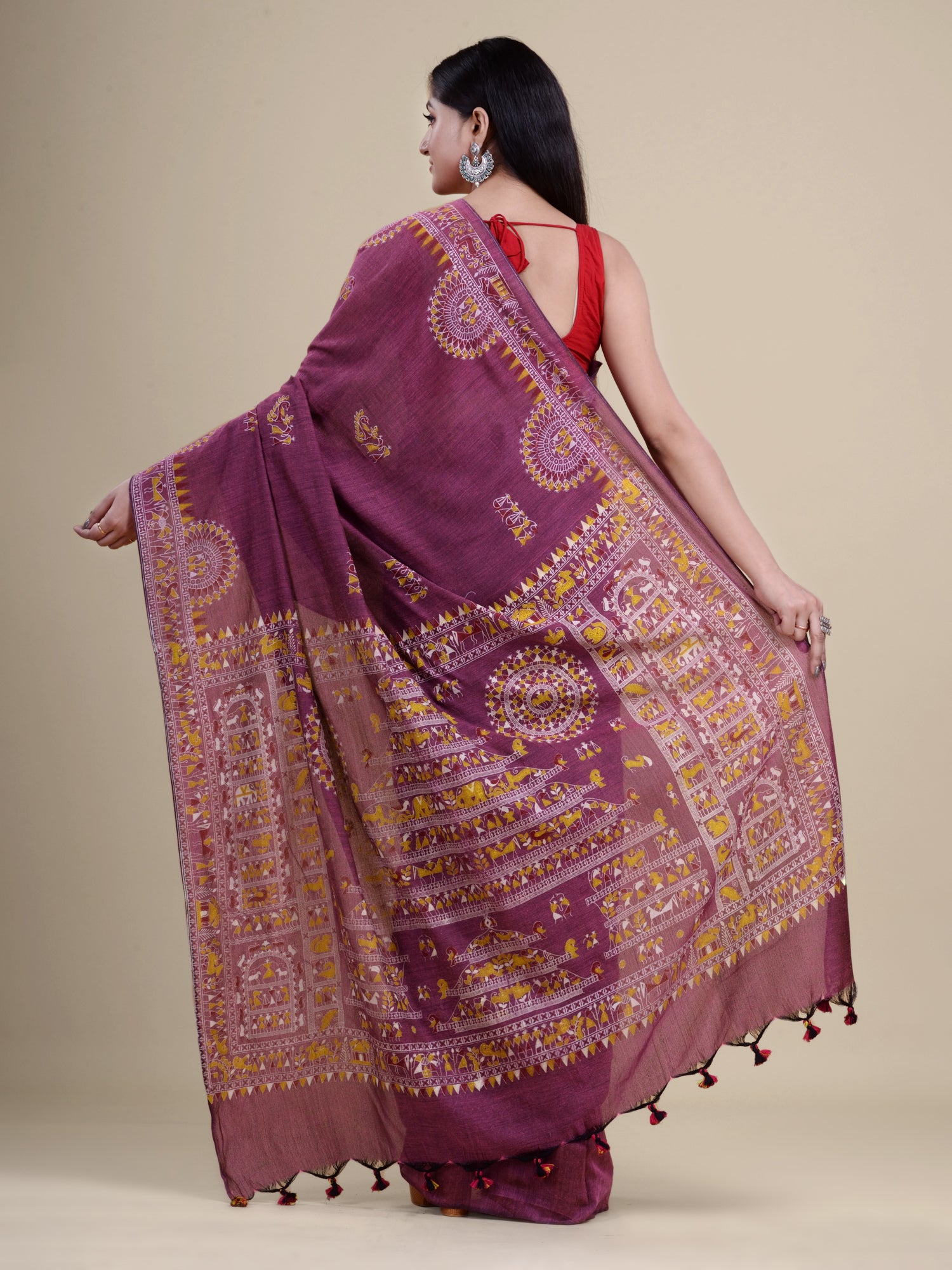 Magenta  & Multi  Handloom  saree