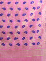 Pink & Blue silk cotton jamdani saree