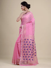 Pink & Blue silk cotton jamdani saree