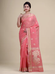 Pink  & Golden Silk  Handloom  saree