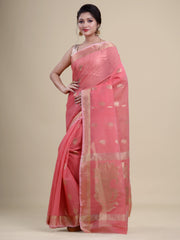 Pink  & Golden Silk  Handloom  saree