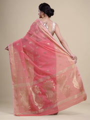 Pink  & Golden Silk  Handloom  saree