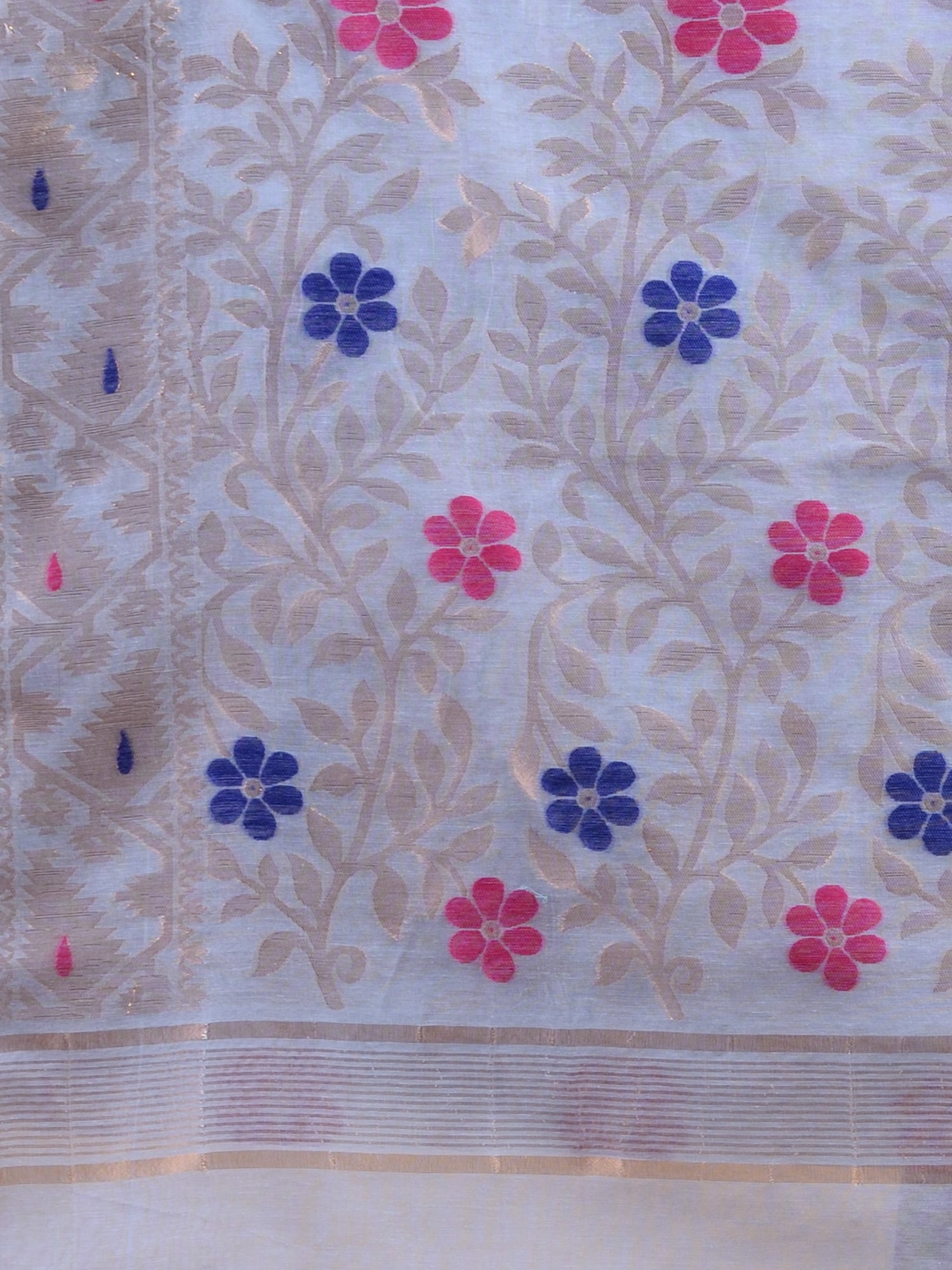 Sky Blue  & Golden Cotton Jamdani Saree