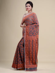 Grey  & Orange  Cotton Jamdani Saree