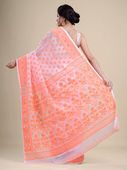 White & Orange  Cotton Jamdani Saree