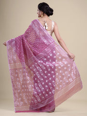 Magenta & Silver silk cotton jamdani saree