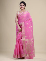 Pink  & Golden Silk  Handloom  saree