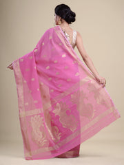 Pink  & Golden Silk  Handloom  saree