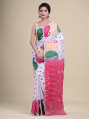 White & Pink  Cotton Jamdani Saree