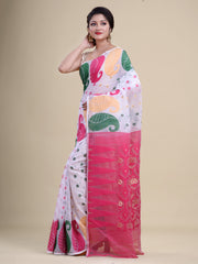 White & Pink  Cotton Jamdani Saree