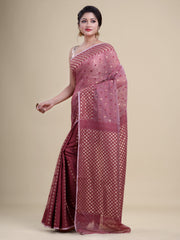 Maroon & Golden Cotton Jamdani Saree