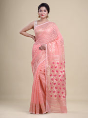 Peach & Golden cotton jamdani saree