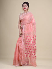 Peach & Golden cotton jamdani saree