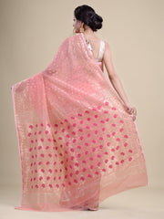 Peach & Golden cotton jamdani saree