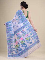 White & Blue Cotton Jamdani Saree