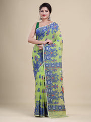 Green & Blue Cotton Jamdani Saree