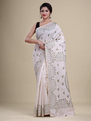 Laa Calcutta White & Green katha work saree