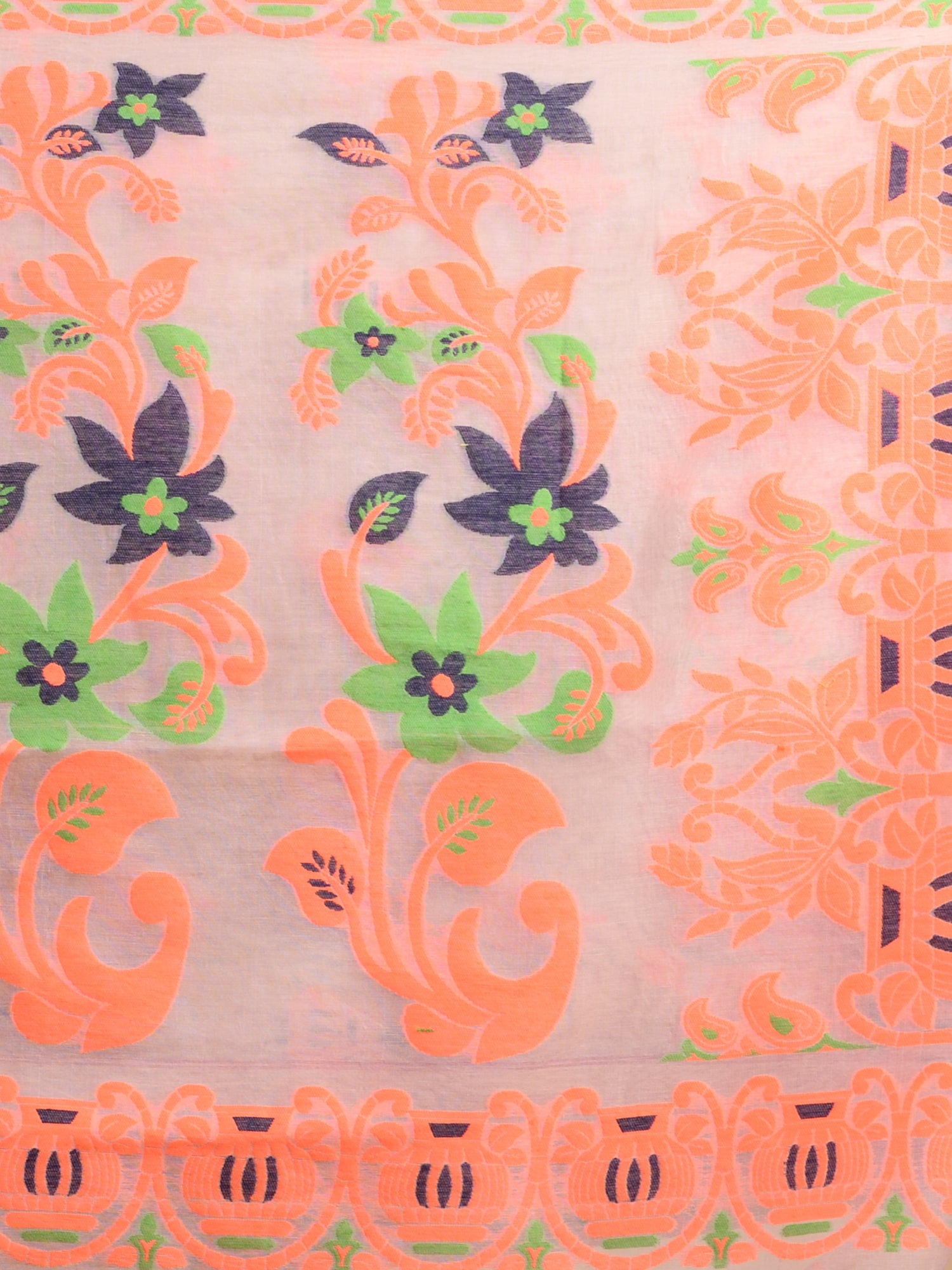 Beige & Orange Cotton Jamdani Saree