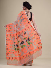 Beige & Orange Cotton Jamdani Saree