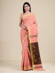 Peach & Black Tissue Silk Handloom Saree