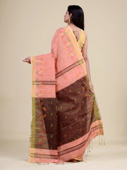 Peach & Black Tissue Silk Handloom Saree