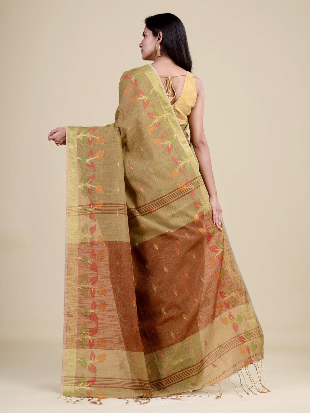 Golden & Brown Tissue Silk Handloom Saree