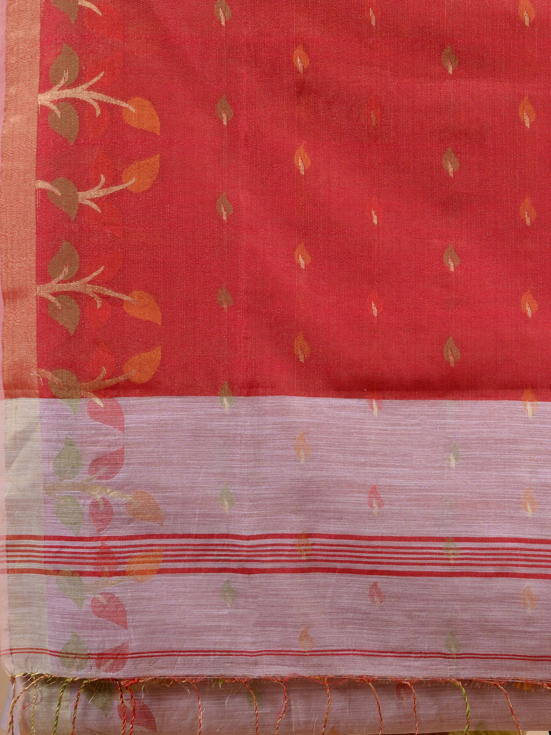 Off White & Red Tissue Silk Handloom Saree