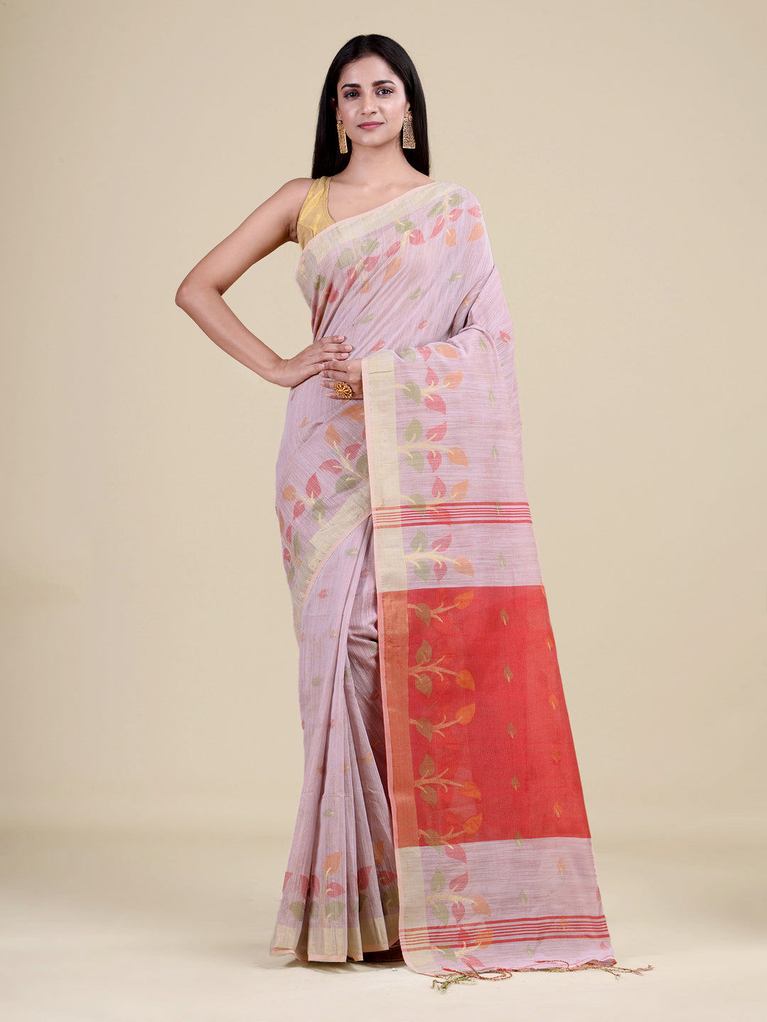 Off White & Red Tissue Silk Handloom Saree