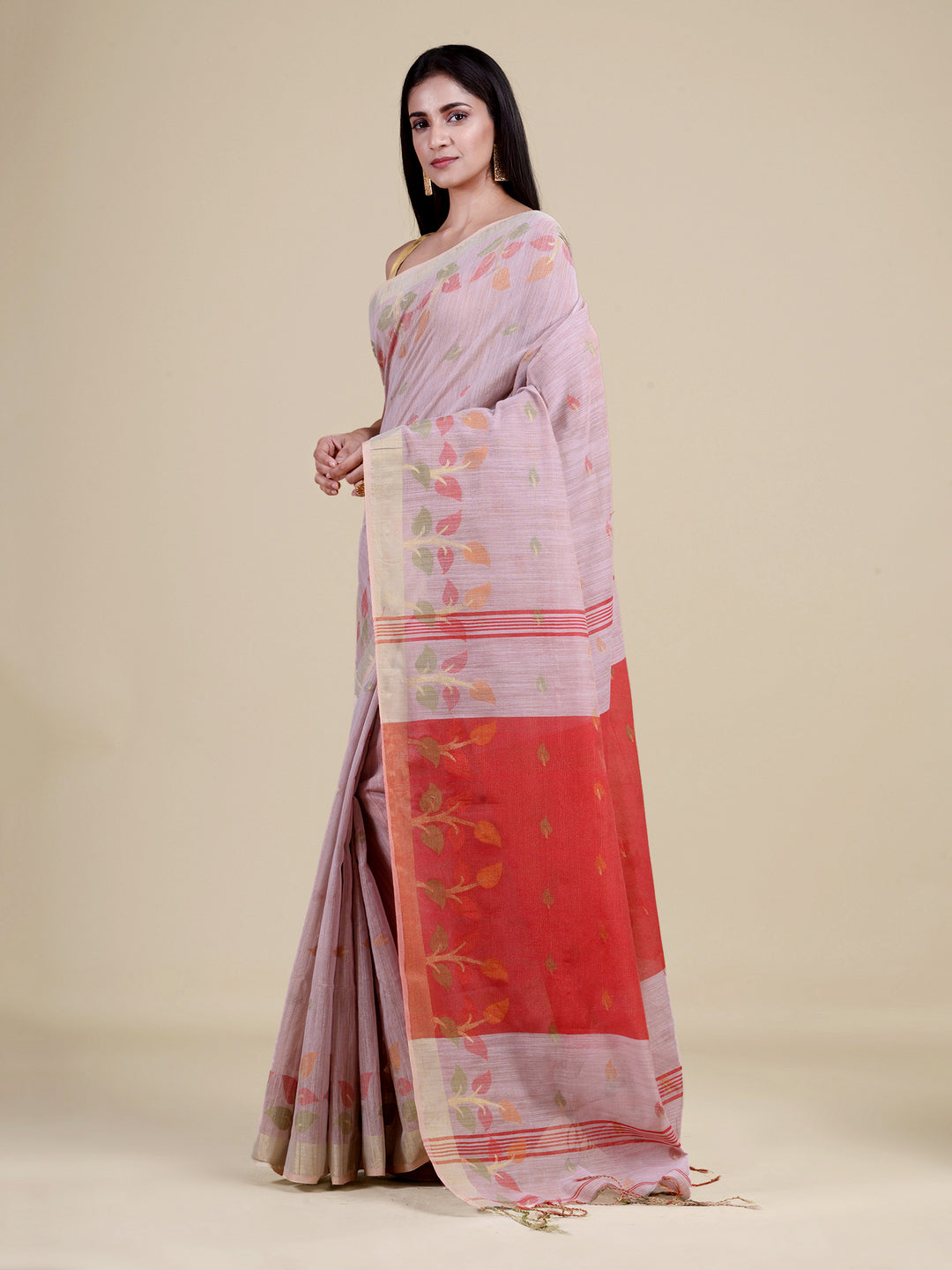 Off White & Red Tissue Silk Handloom Saree