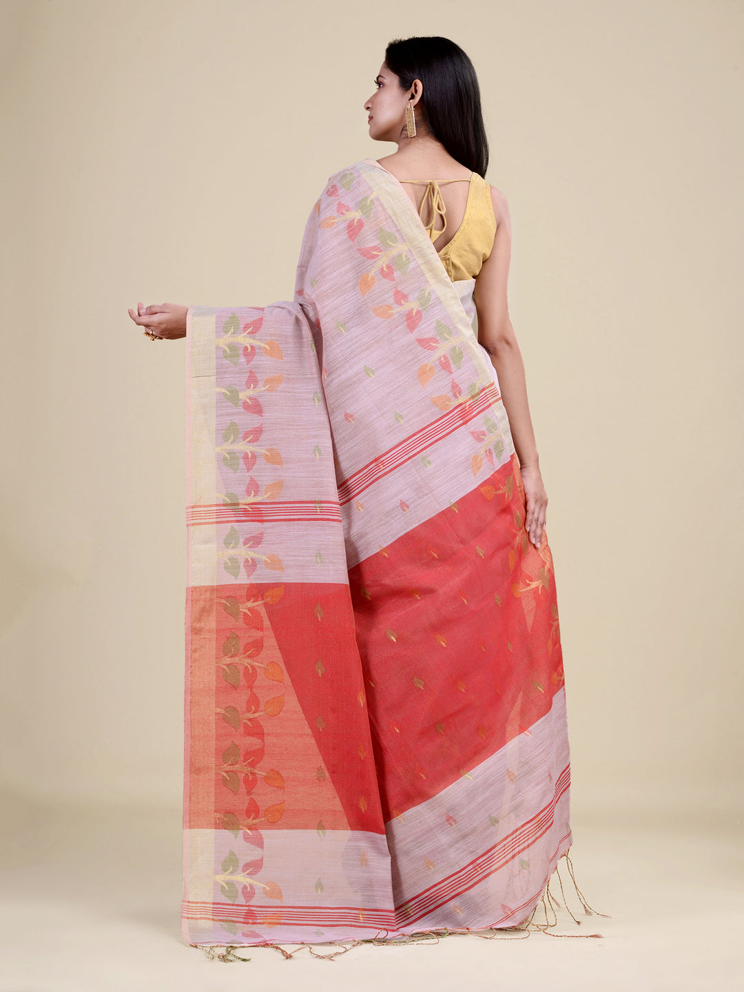 Off White & Red Tissue Silk Handloom Saree