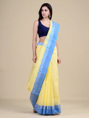 Yellow & Blue  pure cotton  taant saree