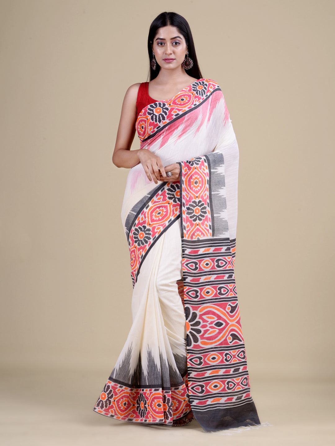 White & Black Pure Cotton Handloom Saree