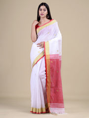 White & Red cotton handloom saree