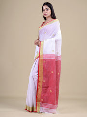 White & Red cotton handloom saree