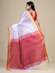 White & Red cotton handloom saree