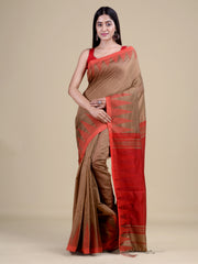 Golden & Red cotton handloom saree