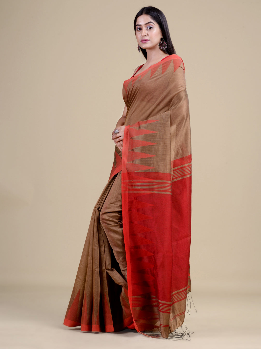 Golden & Red cotton handloom saree