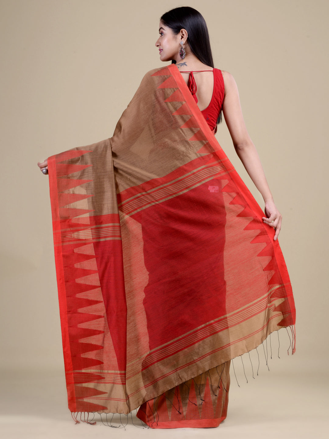 Golden & Red cotton handloom saree