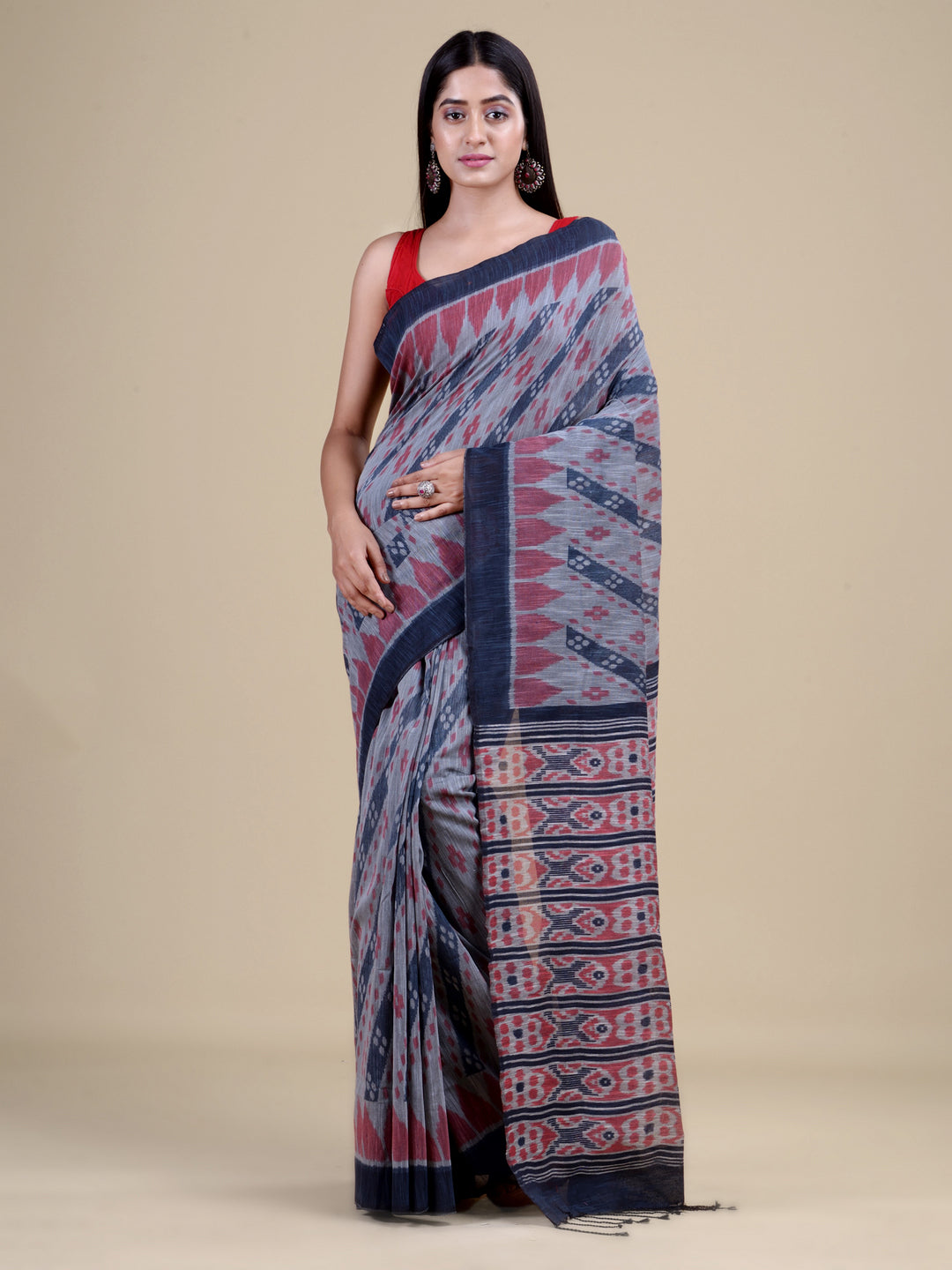 Grey & Brown Pure Cotton Handloom Saree