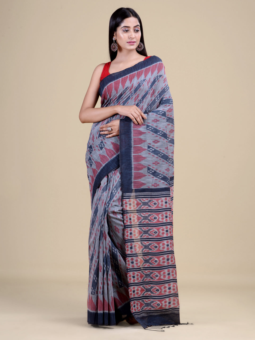 Grey & Brown Pure Cotton Handloom Saree