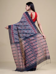 Grey & Brown Pure Cotton Handloom Saree