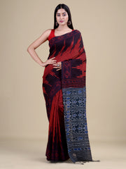 Red & Navy Blue Pure Cotton Handloom Saree