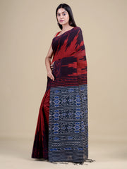 Red & Navy Blue Pure Cotton Handloom Saree