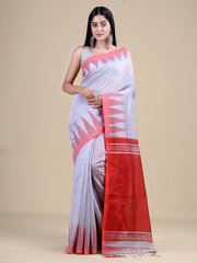 Silver & Red cotton handloom saree