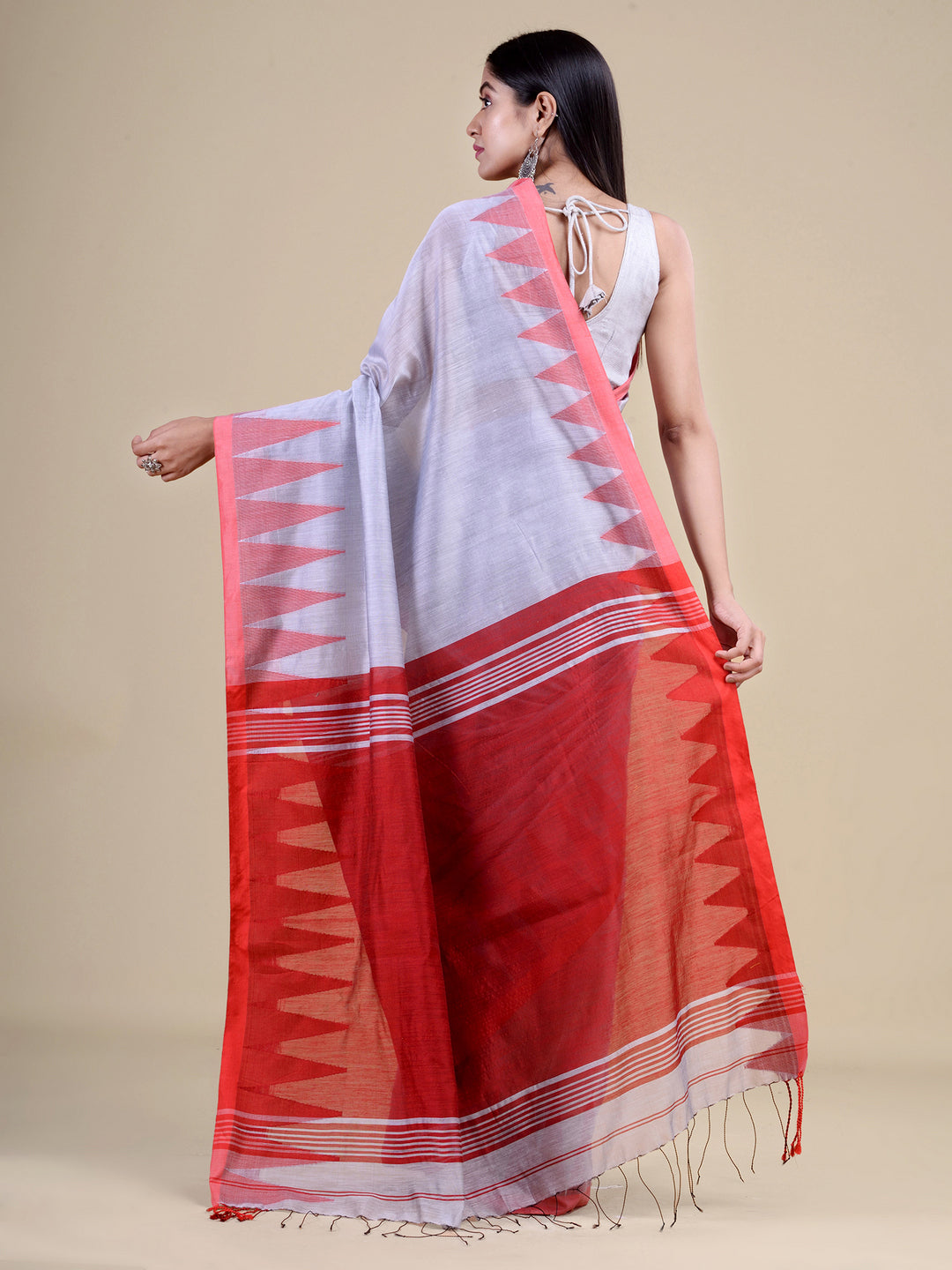 Silver & Red cotton handloom saree