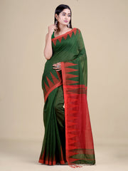 Green & Red cotton handloom saree