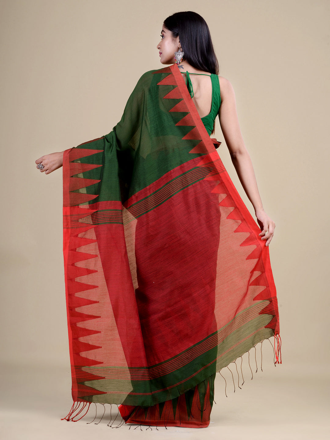 Green & Red cotton handloom saree