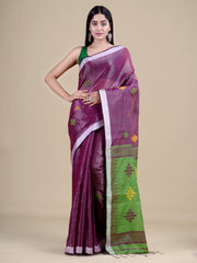 Purple & Green Silk Handloom Saree